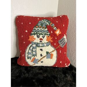 Chandler 4 Corners SNOWMAN BURRRR Hooked Wool Pillow Cover Laura Megroz 18 x 18